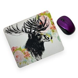 Moose Silhouette Watercolor Floral Computer Laptop Mouse Pad New Custom Made